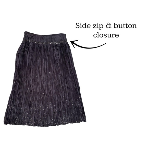 TALBOTS Petites Pure Silk Skirt Sz 10 Dark Evening Brown Crinkle Sequin Whimsy - Picture 14 of 14